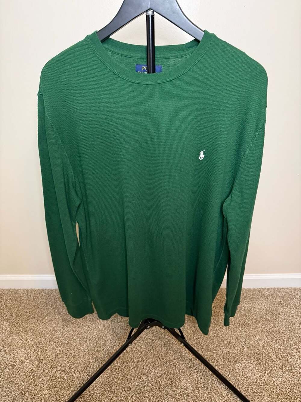 Polo Ralph Lauren Waffle Knit Long Sleeve Shirt Green XL